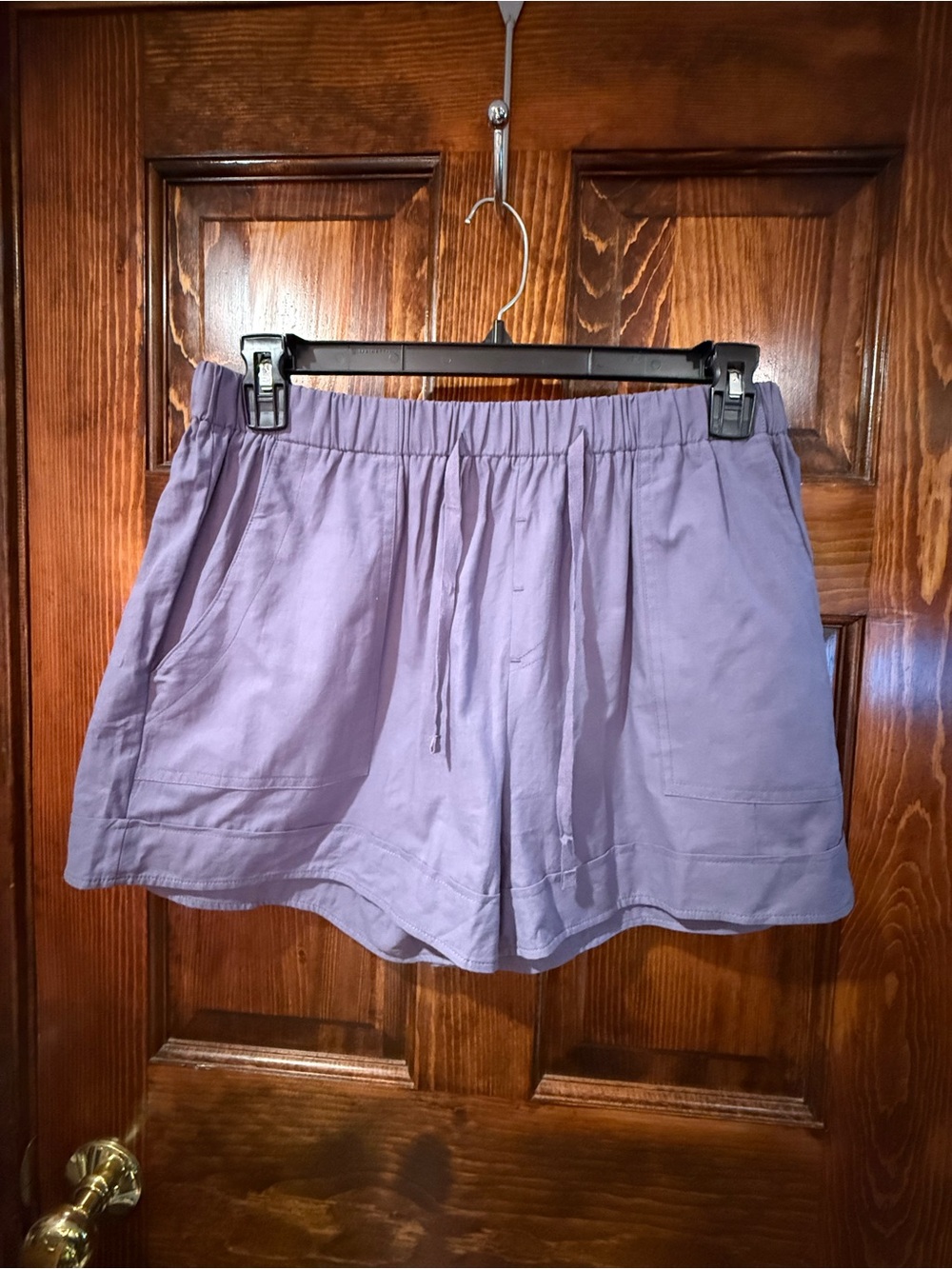Women's Lavender/blue Elastic Waist cotton  Shorts with Drawstring
